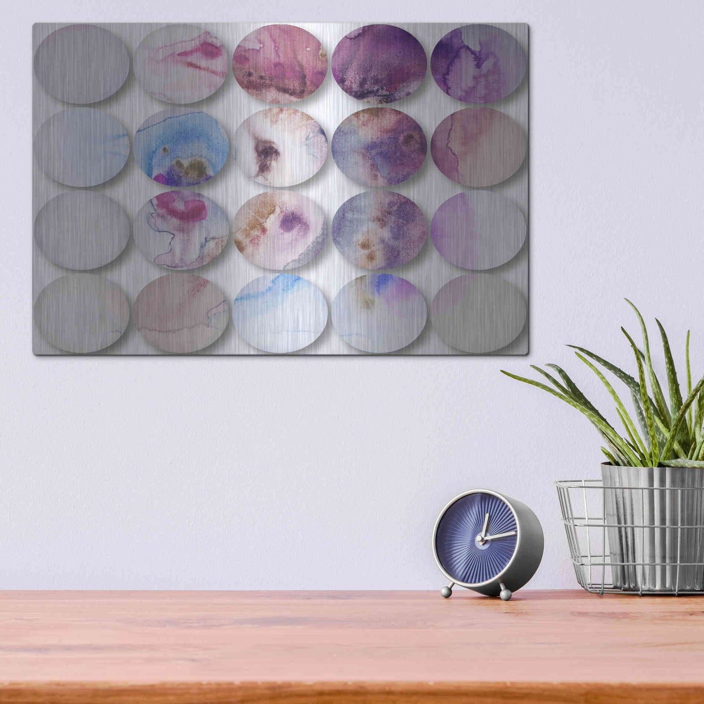 Luxe Metal Art 'Watercolor Colorful Circles 6' by Irena Orlov, Metal Wall Art,16x12