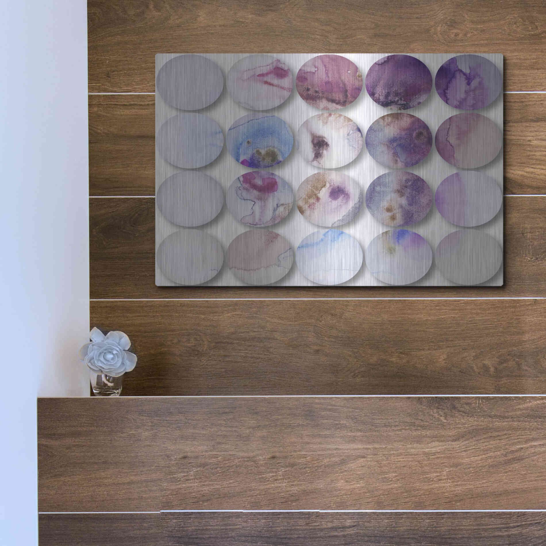 Luxe Metal Art 'Watercolor Colorful Circles 6' by Irena Orlov, Metal Wall Art,16x12