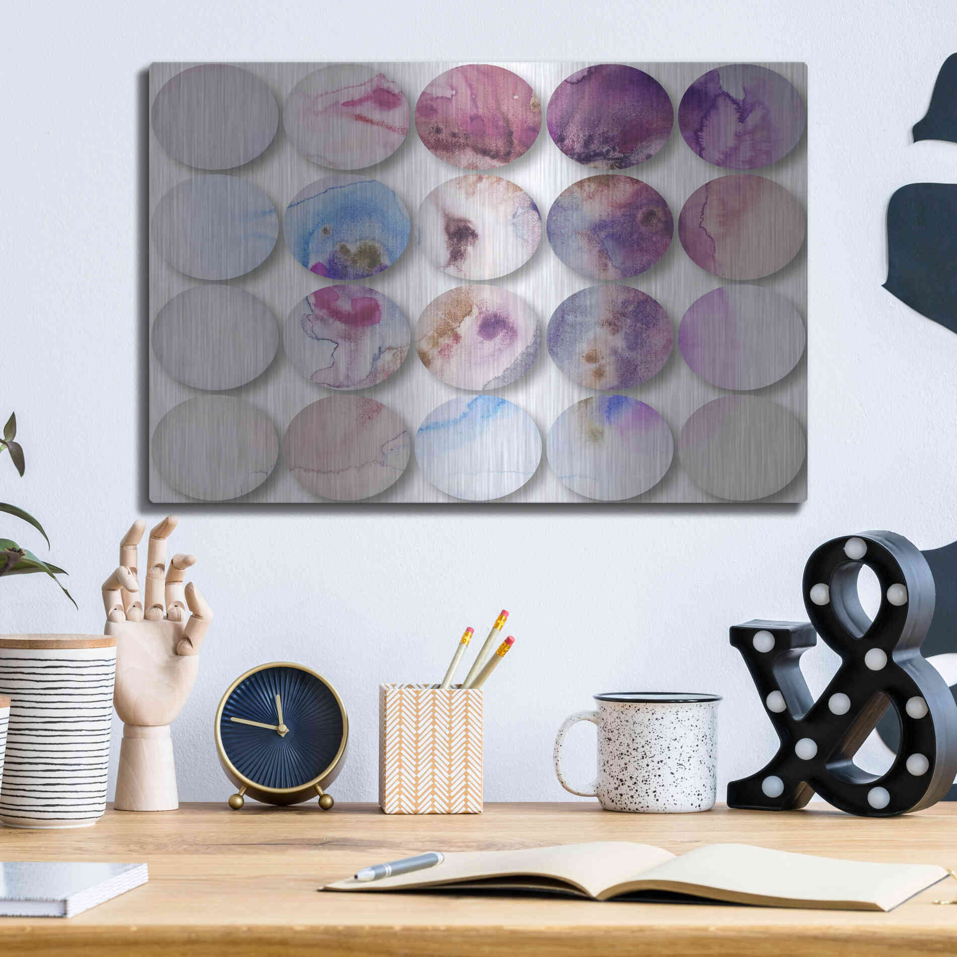 Luxe Metal Art 'Watercolor Colorful Circles 6' by Irena Orlov, Metal Wall Art,16x12