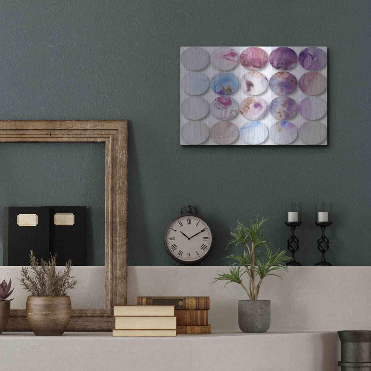 Luxe Metal Art 'Watercolor Colorful Circles 6' by Irena Orlov, Metal Wall Art,16x12