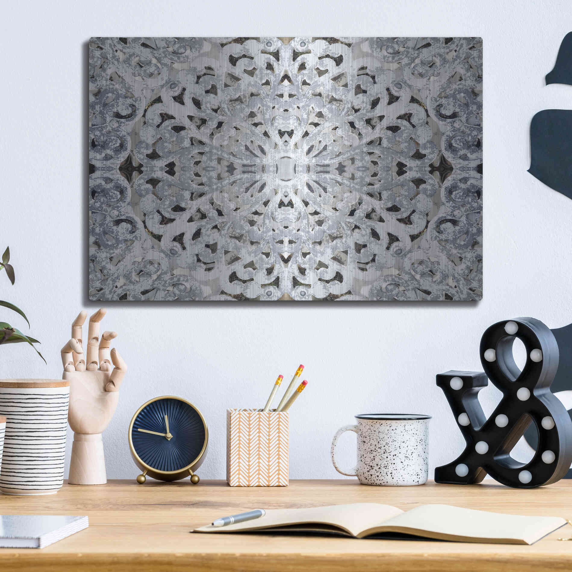 Luxe Metal Art 'Elegant Pattern 3' by Irena Orlov, Metal Wall Art,16x12