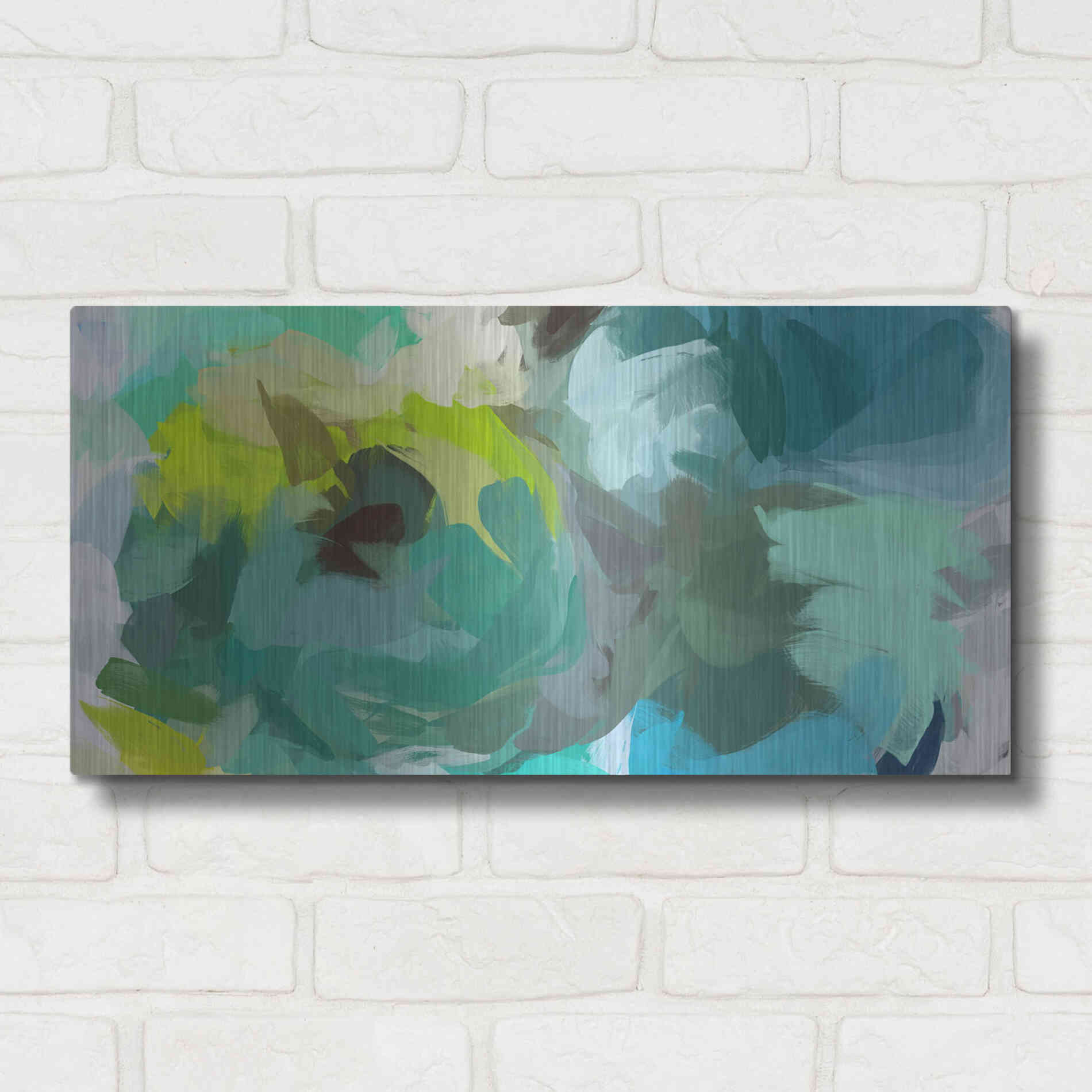 Luxe Metal Art 'The Shades of Green Abstract 2' by Irena Orlov, Metal Wall Art,24x12