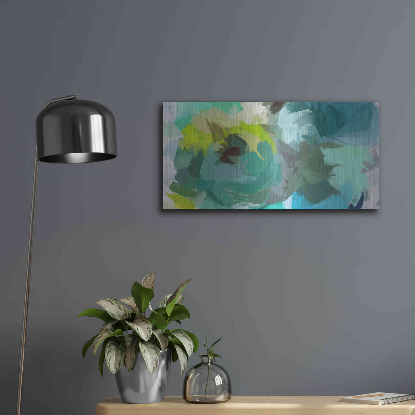 Luxe Metal Art 'The Shades of Green Abstract 2' by Irena Orlov, Metal Wall Art,24x12