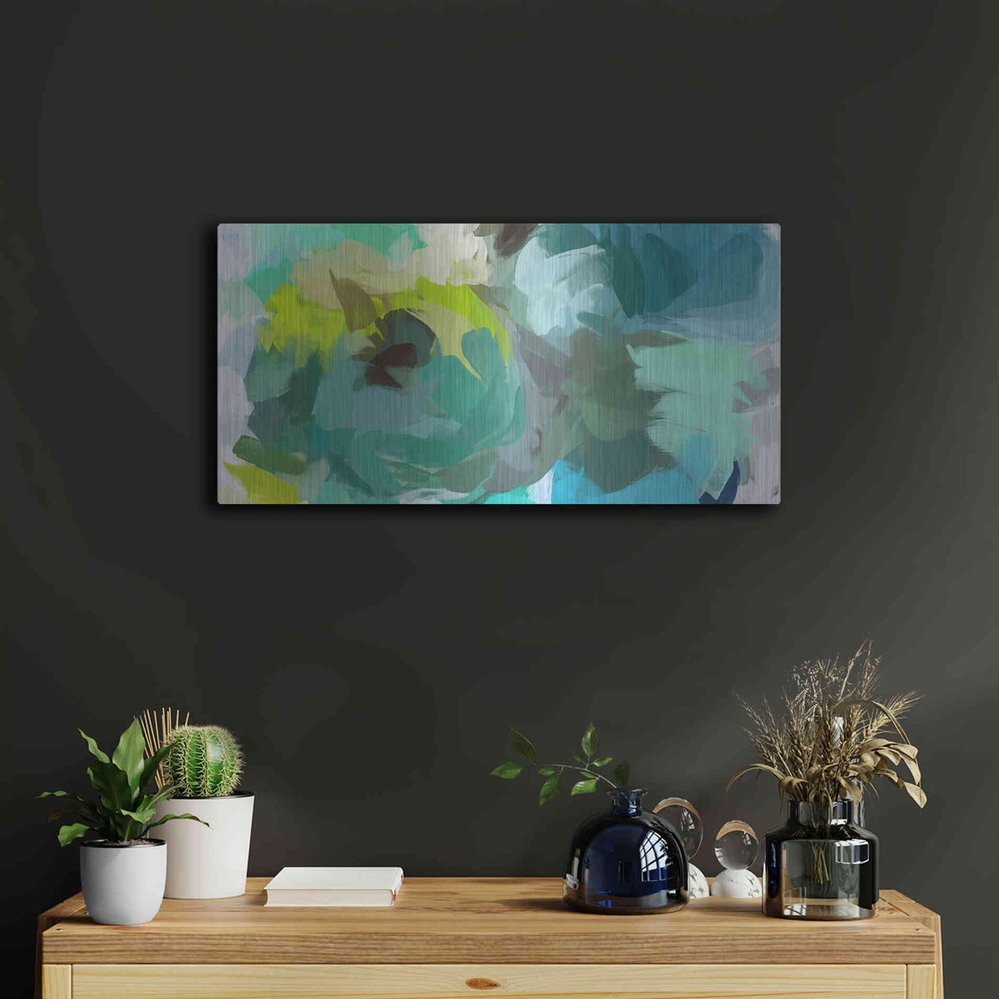 Luxe Metal Art 'The Shades of Green Abstract 2' by Irena Orlov, Metal Wall Art,24x12