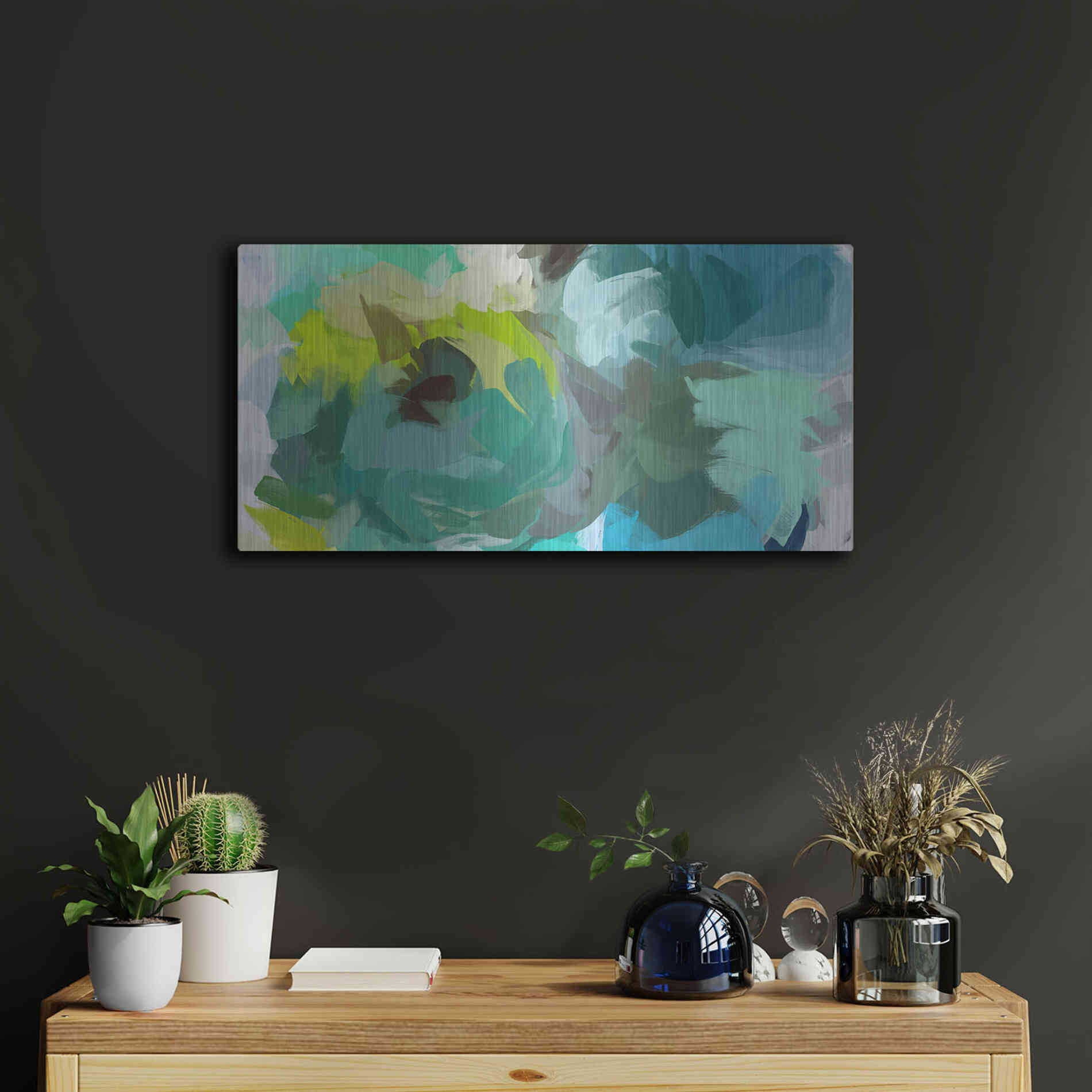 Luxe Metal Art 'The Shades of Green Abstract 2' by Irena Orlov, Metal Wall Art,24x12