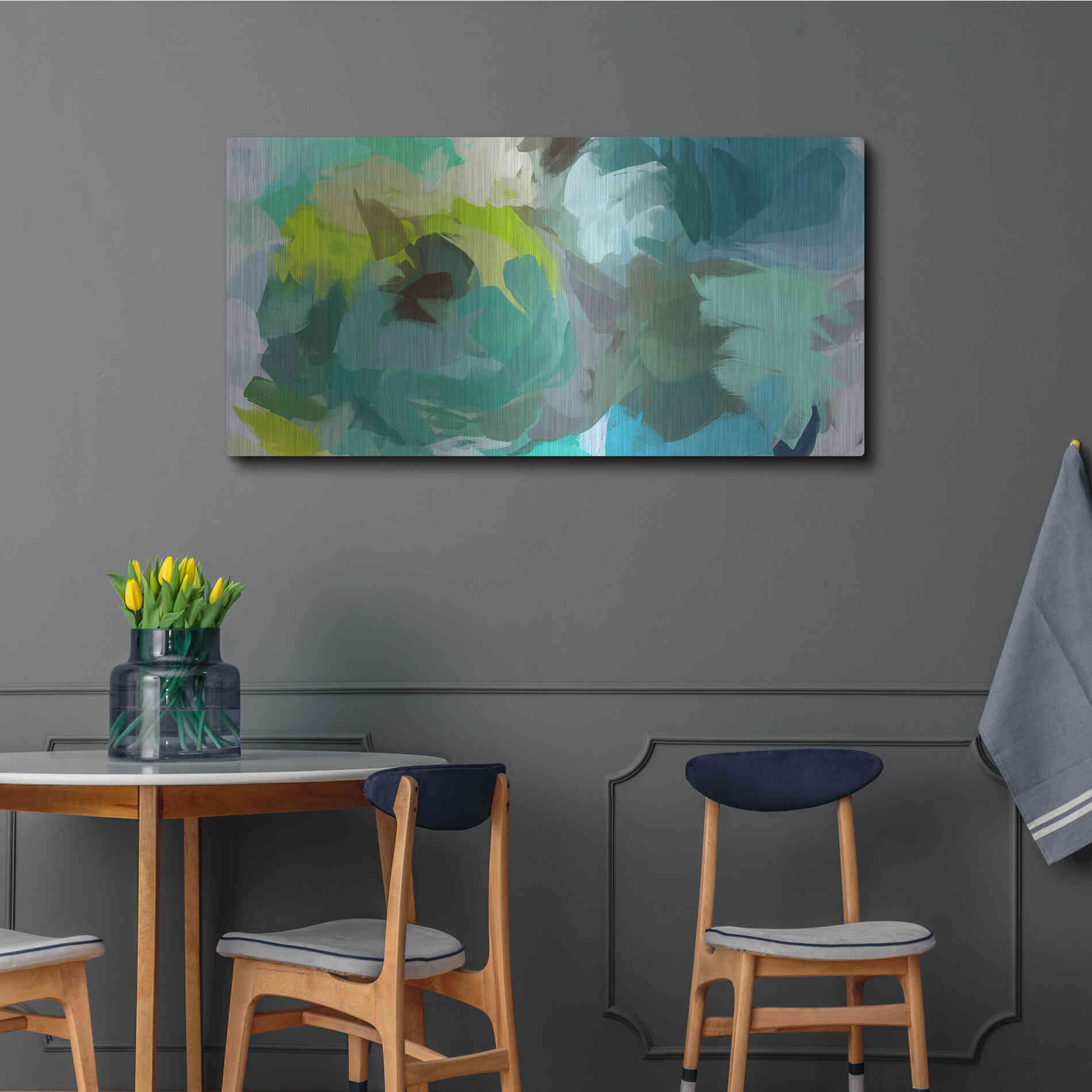 Luxe Metal Art 'The Shades of Green Abstract 2' by Irena Orlov, Metal Wall Art,48x24