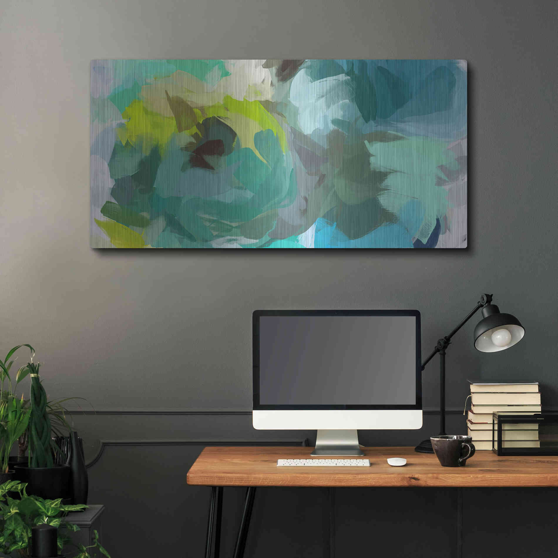 Luxe Metal Art 'The Shades of Green Abstract 2' by Irena Orlov, Metal Wall Art,48x24