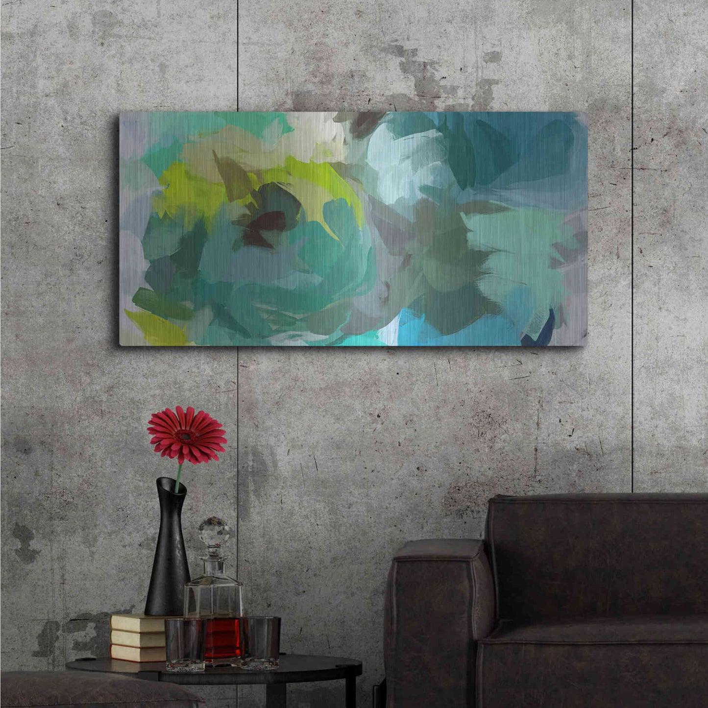 Luxe Metal Art 'The Shades of Green Abstract 2' by Irena Orlov, Metal Wall Art,48x24