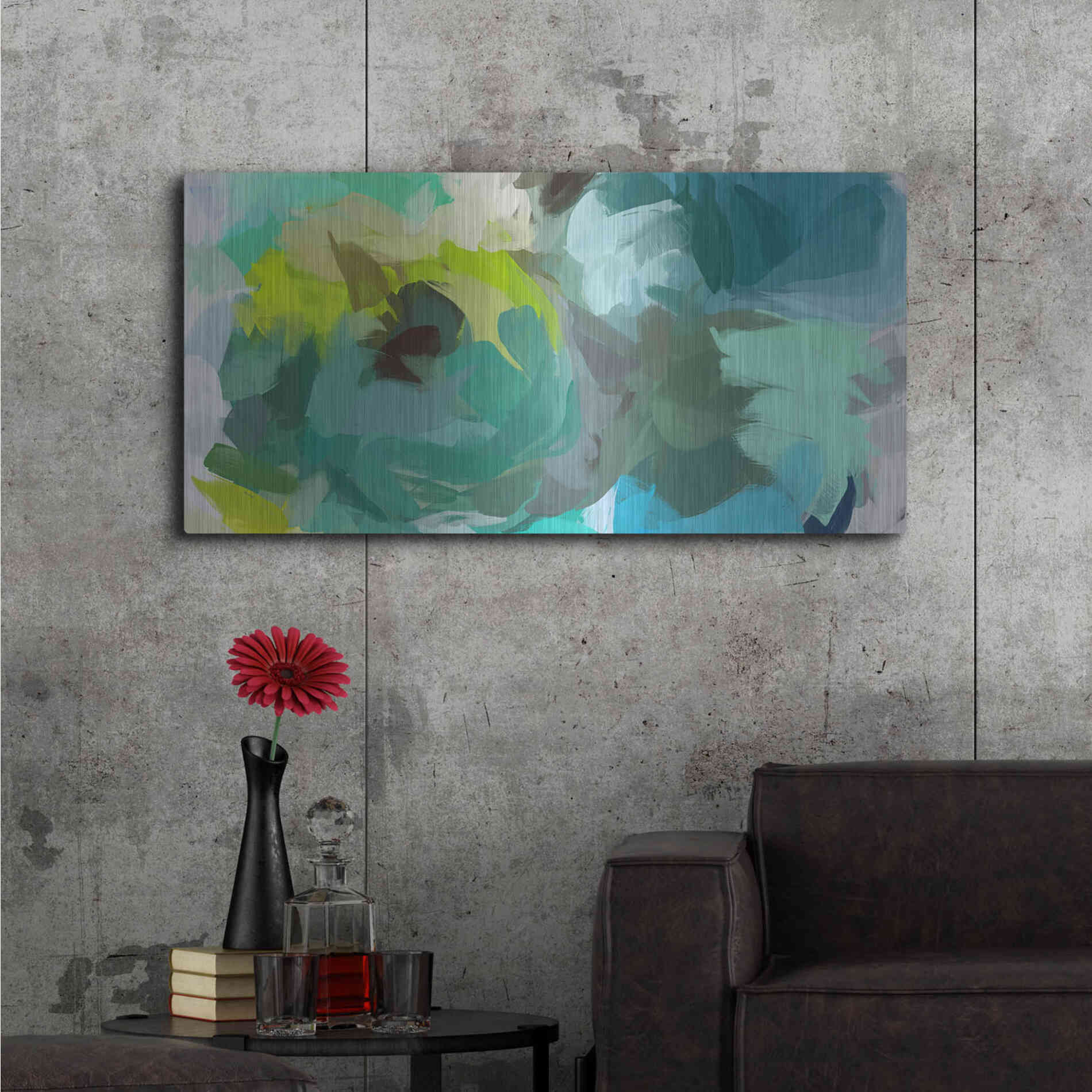 Luxe Metal Art 'The Shades of Green Abstract 2' by Irena Orlov, Metal Wall Art,48x24