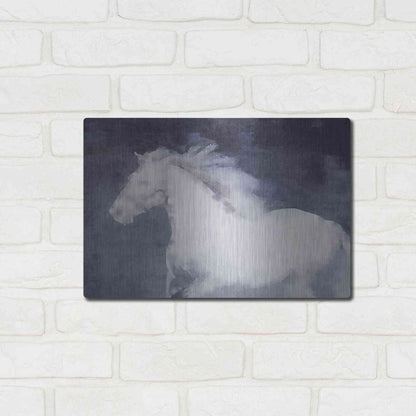 Luxe Metal Art 'White Running Horse In The Fog Mist 1' by Irena Orlov, Metal Wall Art,16x12