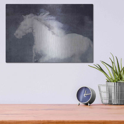 Luxe Metal Art 'White Running Horse In The Fog Mist 1' by Irena Orlov, Metal Wall Art,16x12