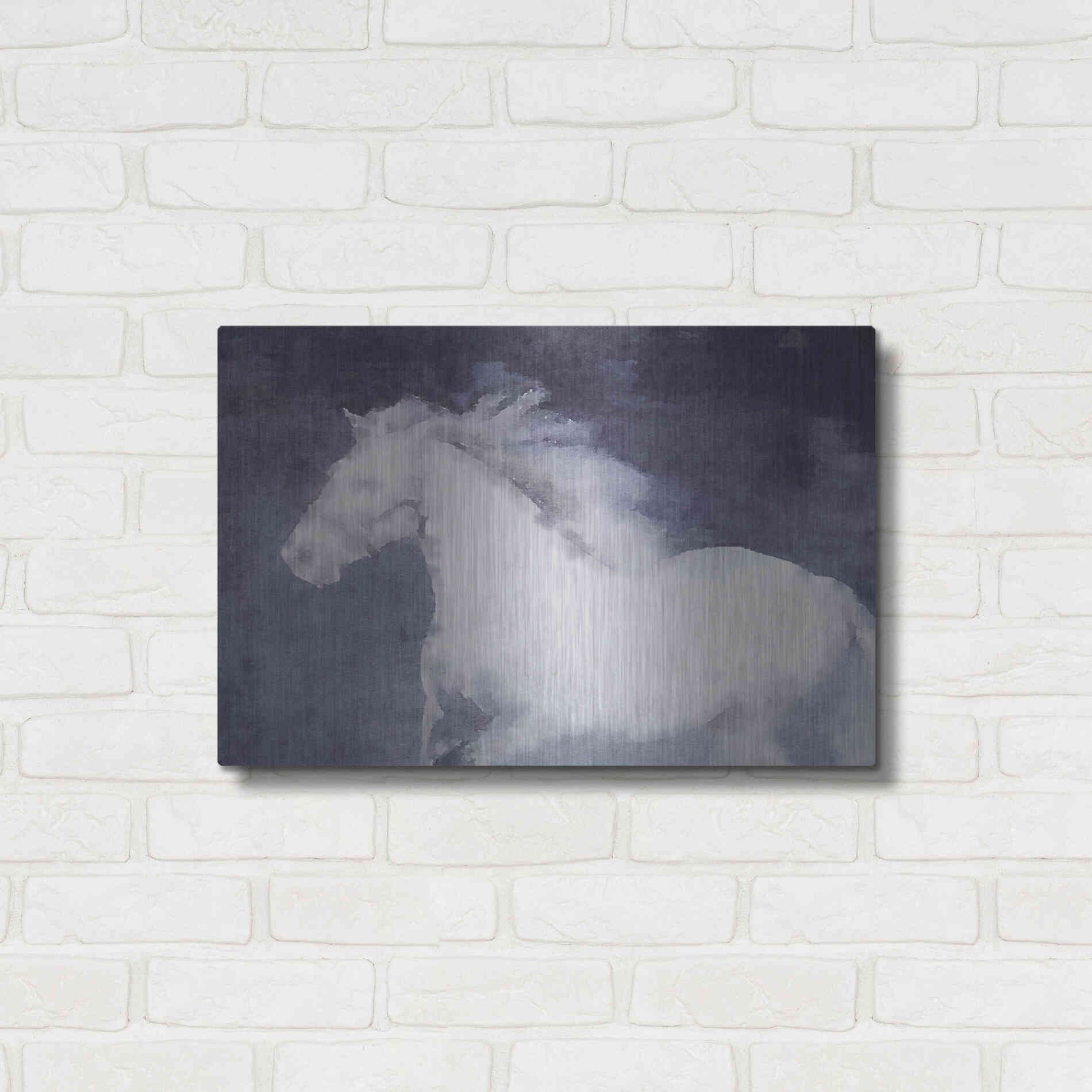 Luxe Metal Art 'White Running Horse In The Fog Mist 1' by Irena Orlov, Metal Wall Art,24x16