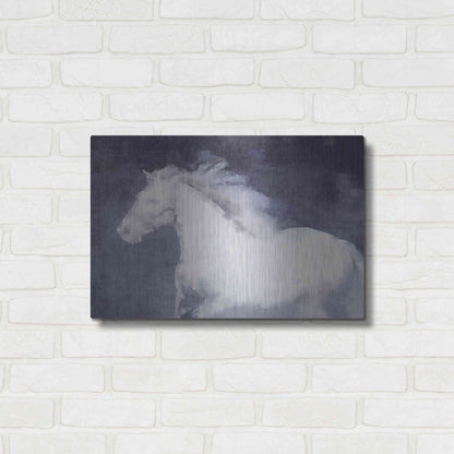 Luxe Metal Art 'White Running Horse In The Fog Mist 1' by Irena Orlov, Metal Wall Art,24x16