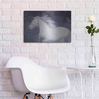 Luxe Metal Art 'White Running Horse In The Fog Mist 1' by Irena Orlov, Metal Wall Art,24x16