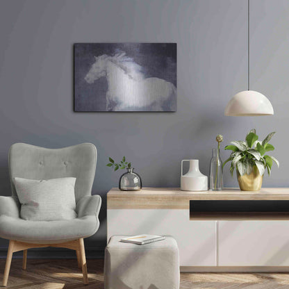 Luxe Metal Art 'White Running Horse In The Fog Mist 1' by Irena Orlov, Metal Wall Art,24x16