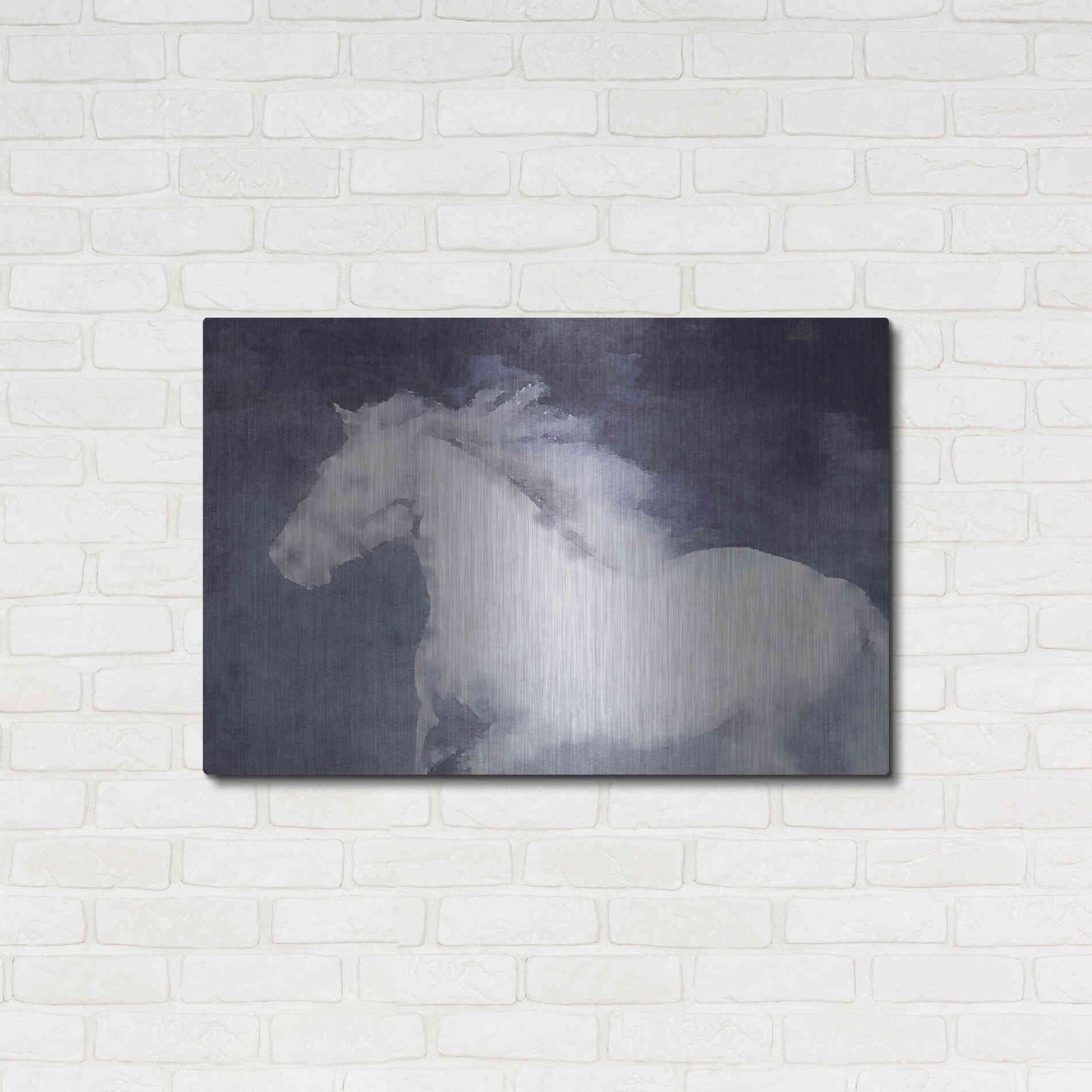 Luxe Metal Art 'White Running Horse In The Fog Mist 1' by Irena Orlov, Metal Wall Art,36x24