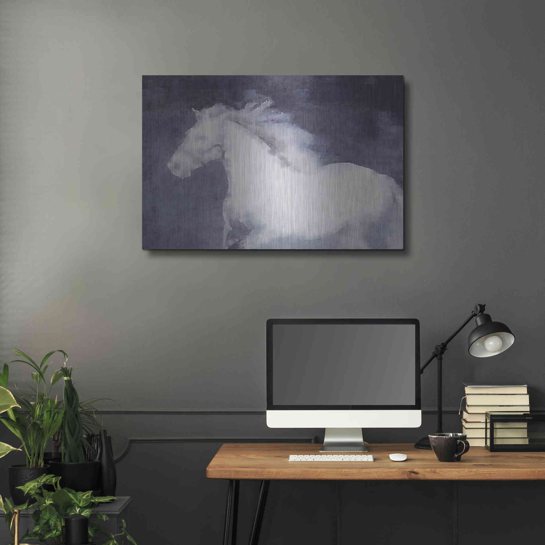 Luxe Metal Art 'White Running Horse In The Fog Mist 1' by Irena Orlov, Metal Wall Art,36x24