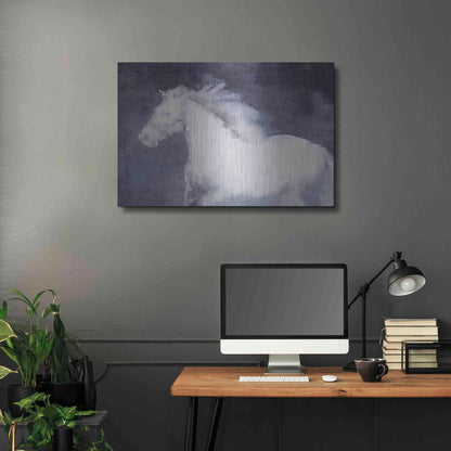 Luxe Metal Art 'White Running Horse In The Fog Mist 1' by Irena Orlov, Metal Wall Art,36x24