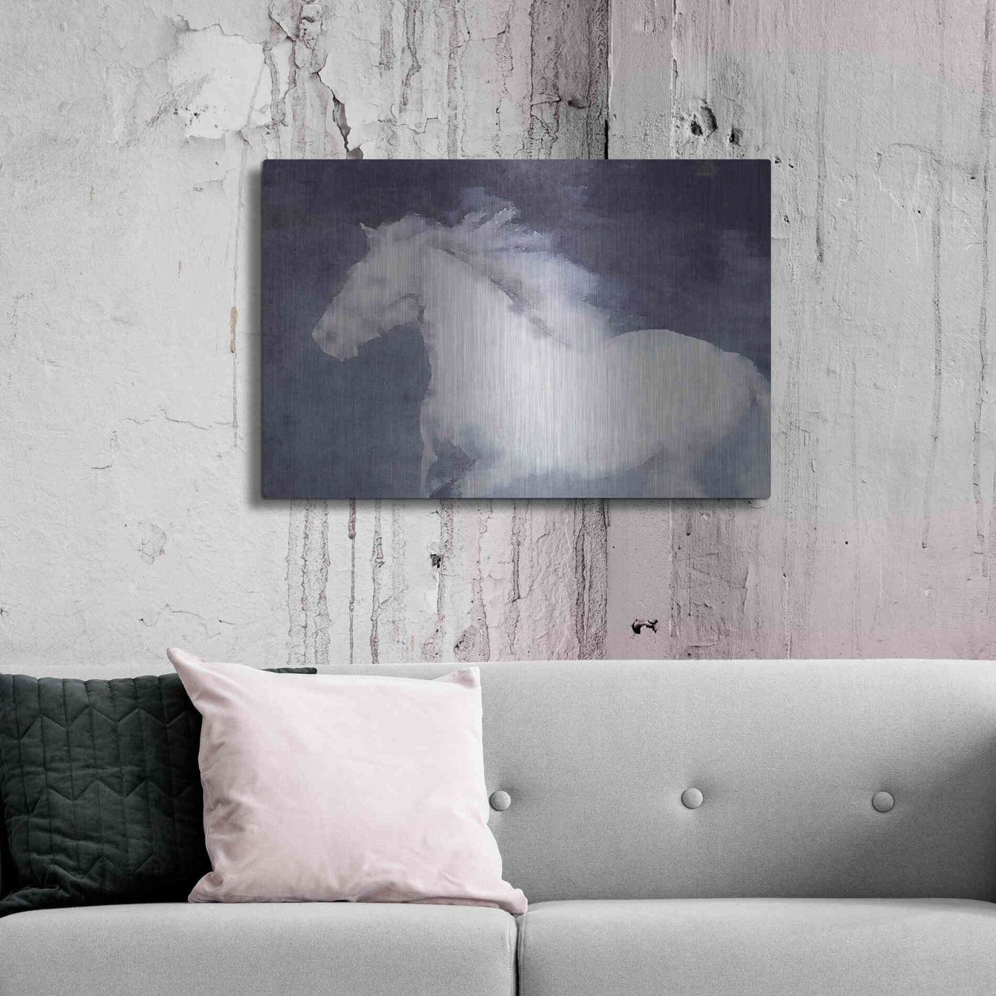 Luxe Metal Art 'White Running Horse In The Fog Mist 1' by Irena Orlov, Metal Wall Art,36x24