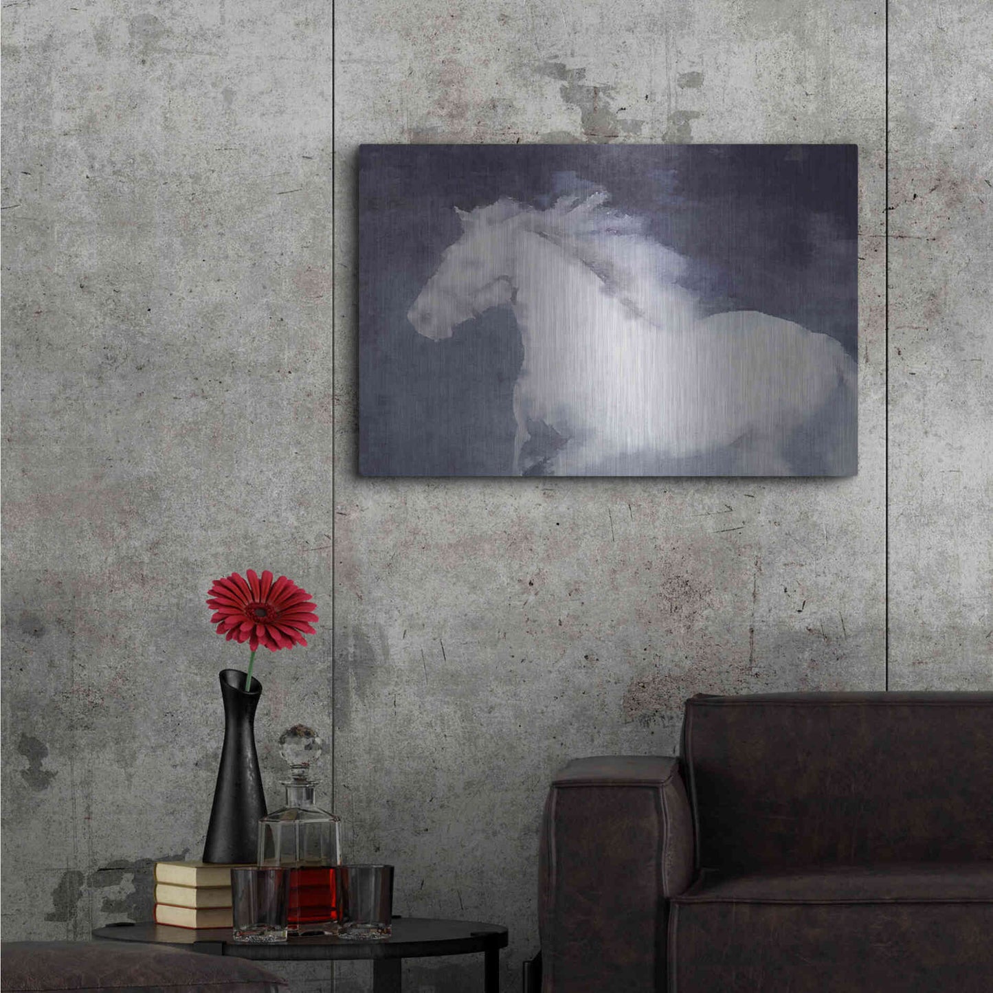 Luxe Metal Art 'White Running Horse In The Fog Mist 1' by Irena Orlov, Metal Wall Art,36x24