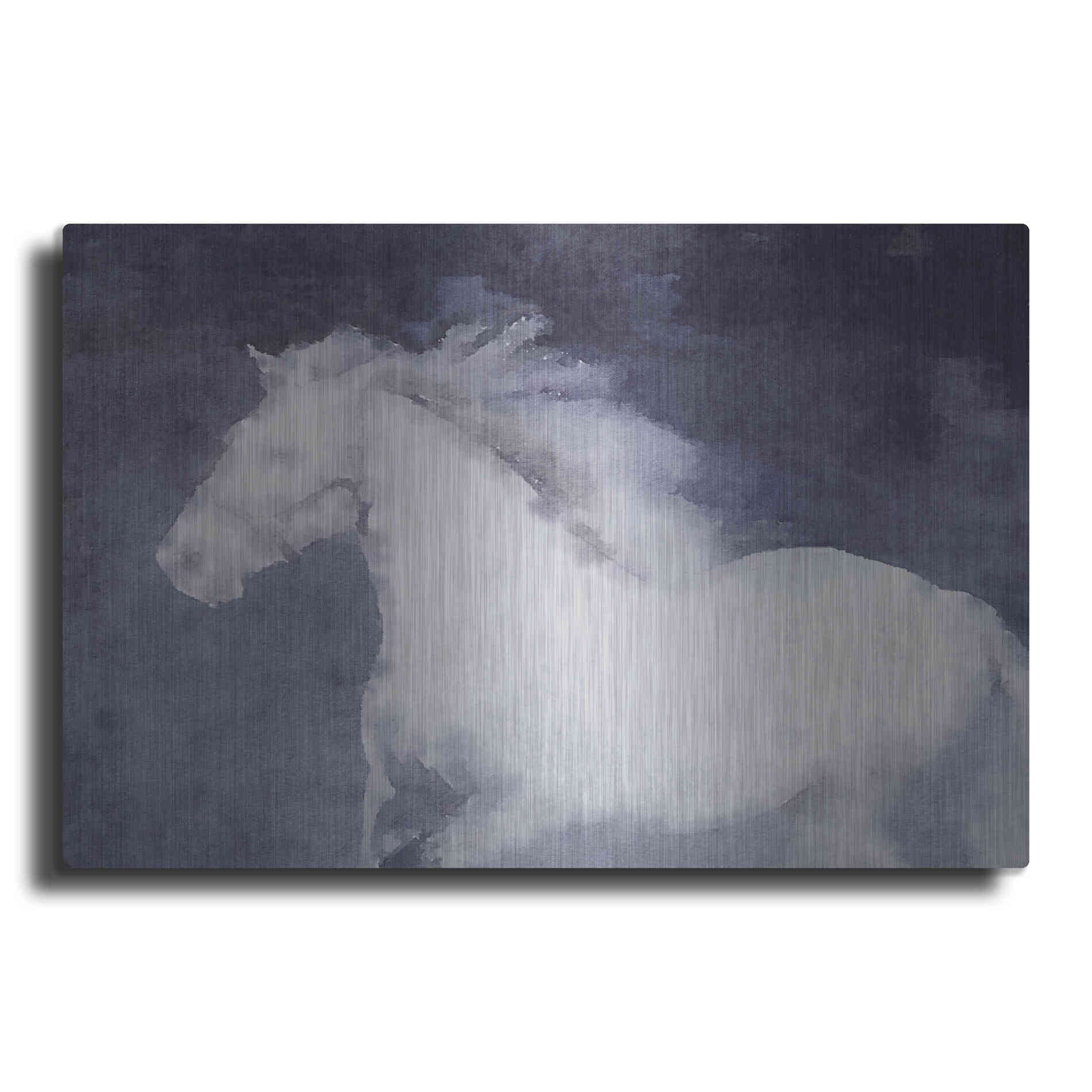 Luxe Metal Art 'White Running Horse In The Fog Mist 1' by Irena Orlov, Metal Wall Art