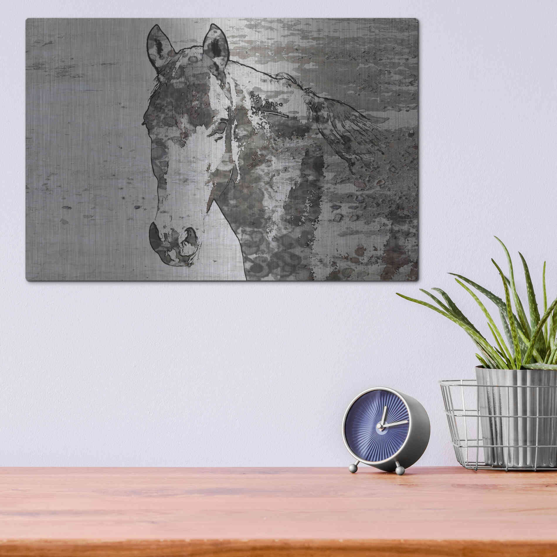 Luxe Metal Art 'Portrait of a Horse' by Irena Orlov, Metal Wall Art,16x12