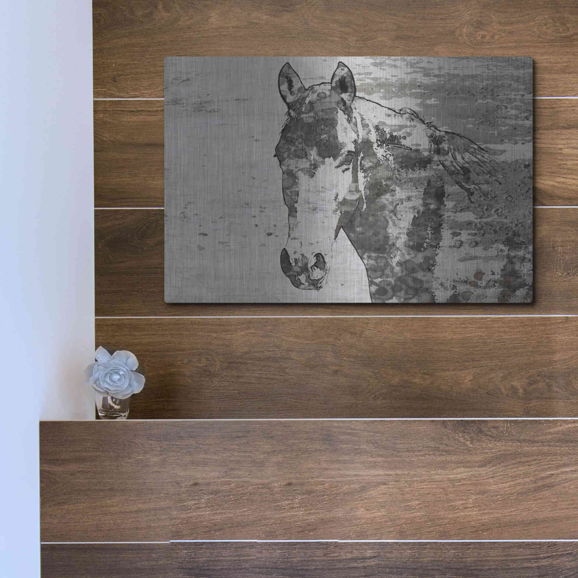 Luxe Metal Art 'Portrait of a Horse' by Irena Orlov, Metal Wall Art,16x12