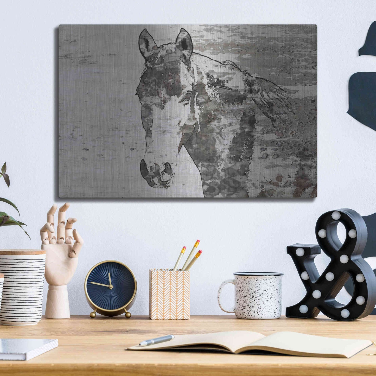 Luxe Metal Art 'Portrait of a Horse' by Irena Orlov, Metal Wall Art,16x12