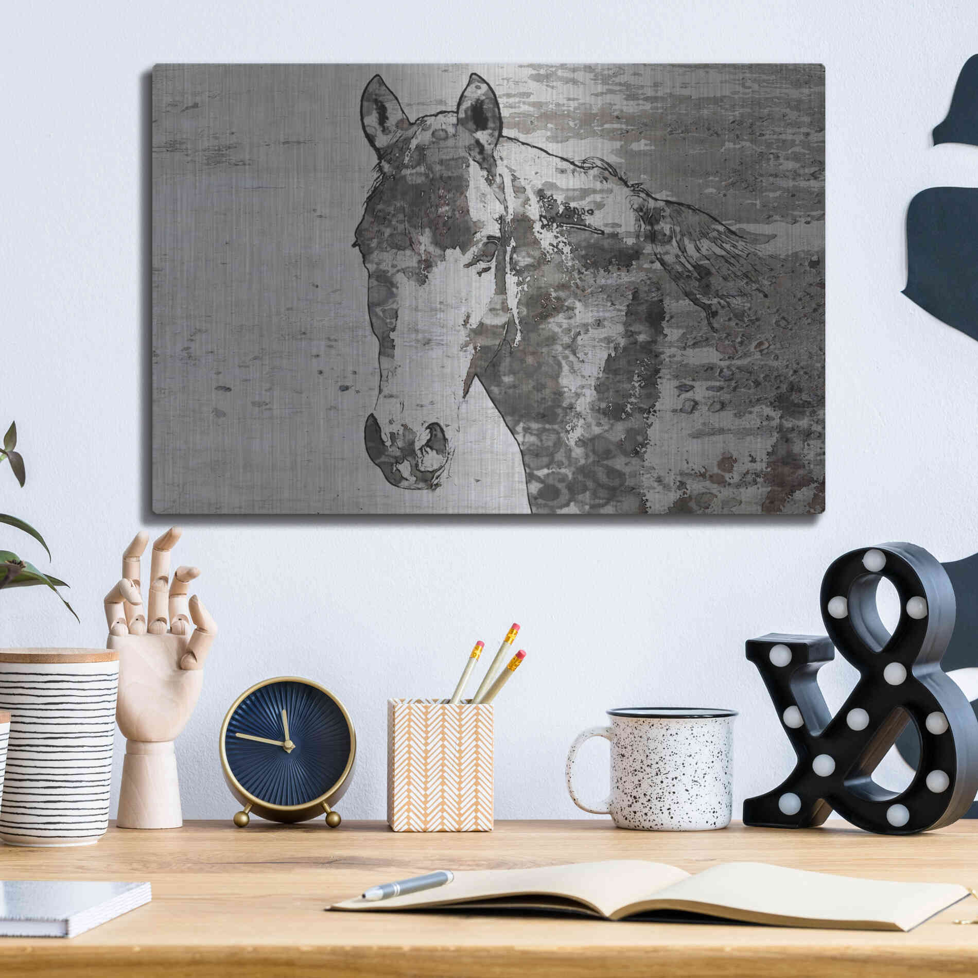 Luxe Metal Art 'Portrait of a Horse' by Irena Orlov, Metal Wall Art,16x12