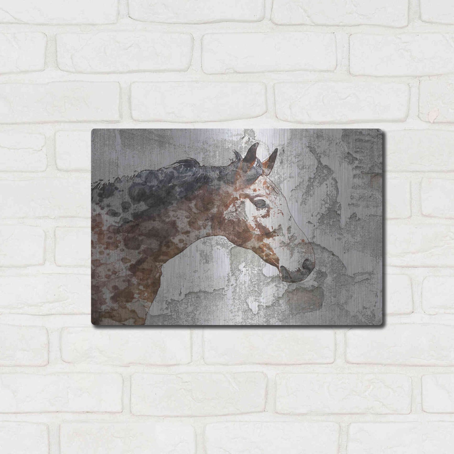 Luxe Metal Art 'Rustic Brown Horse' by Irena Orlov, Metal Wall Art,16x12