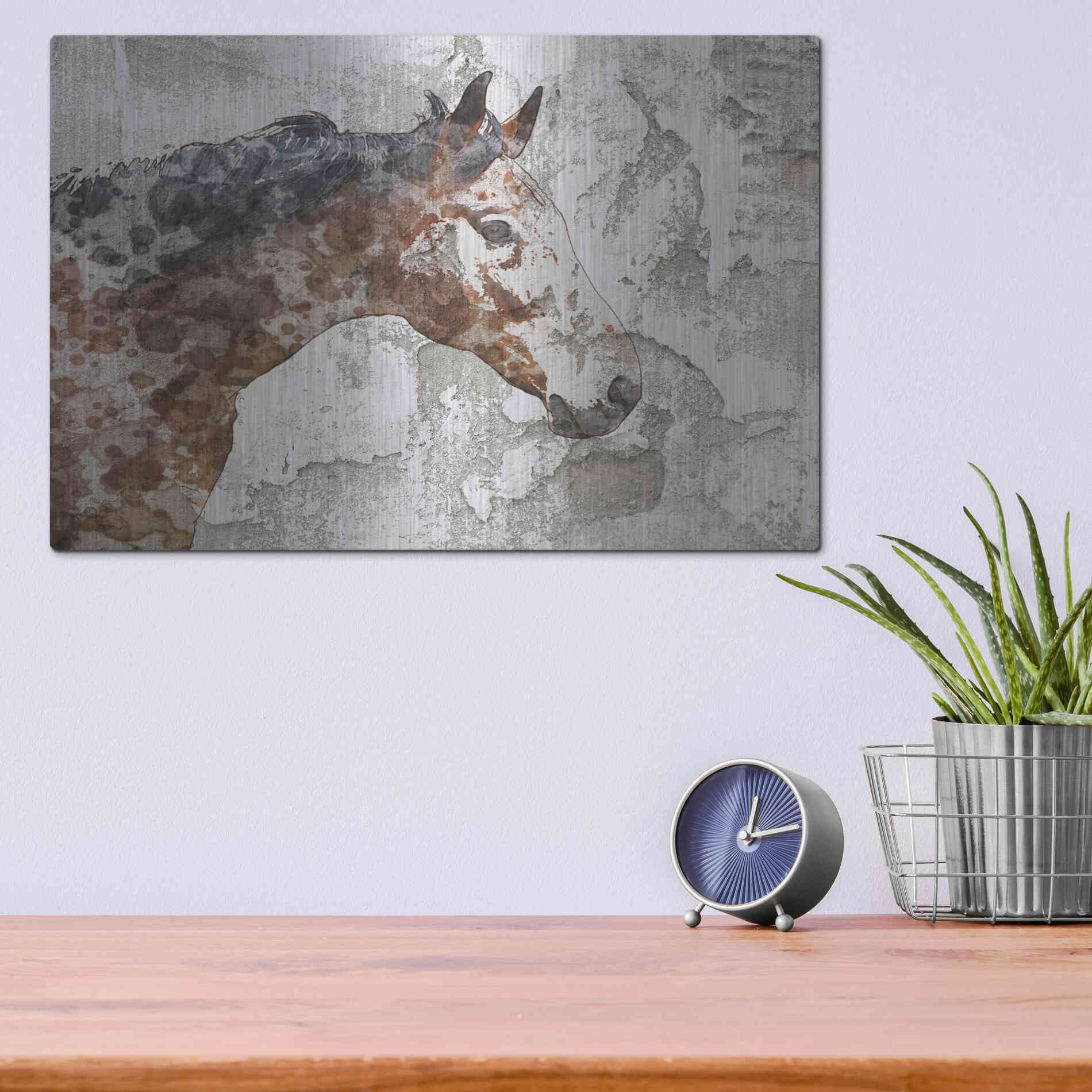 Luxe Metal Art 'Rustic Brown Horse' by Irena Orlov, Metal Wall Art,16x12