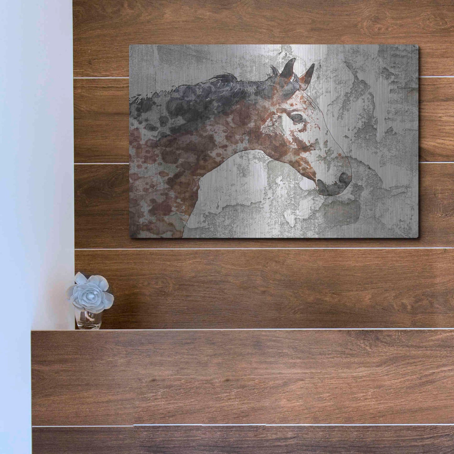 Luxe Metal Art 'Rustic Brown Horse' by Irena Orlov, Metal Wall Art,16x12