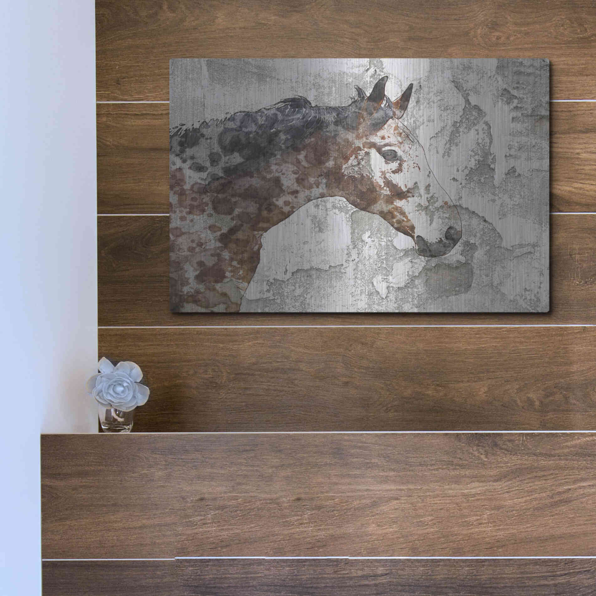 Luxe Metal Art 'Rustic Brown Horse' by Irena Orlov, Metal Wall Art,16x12