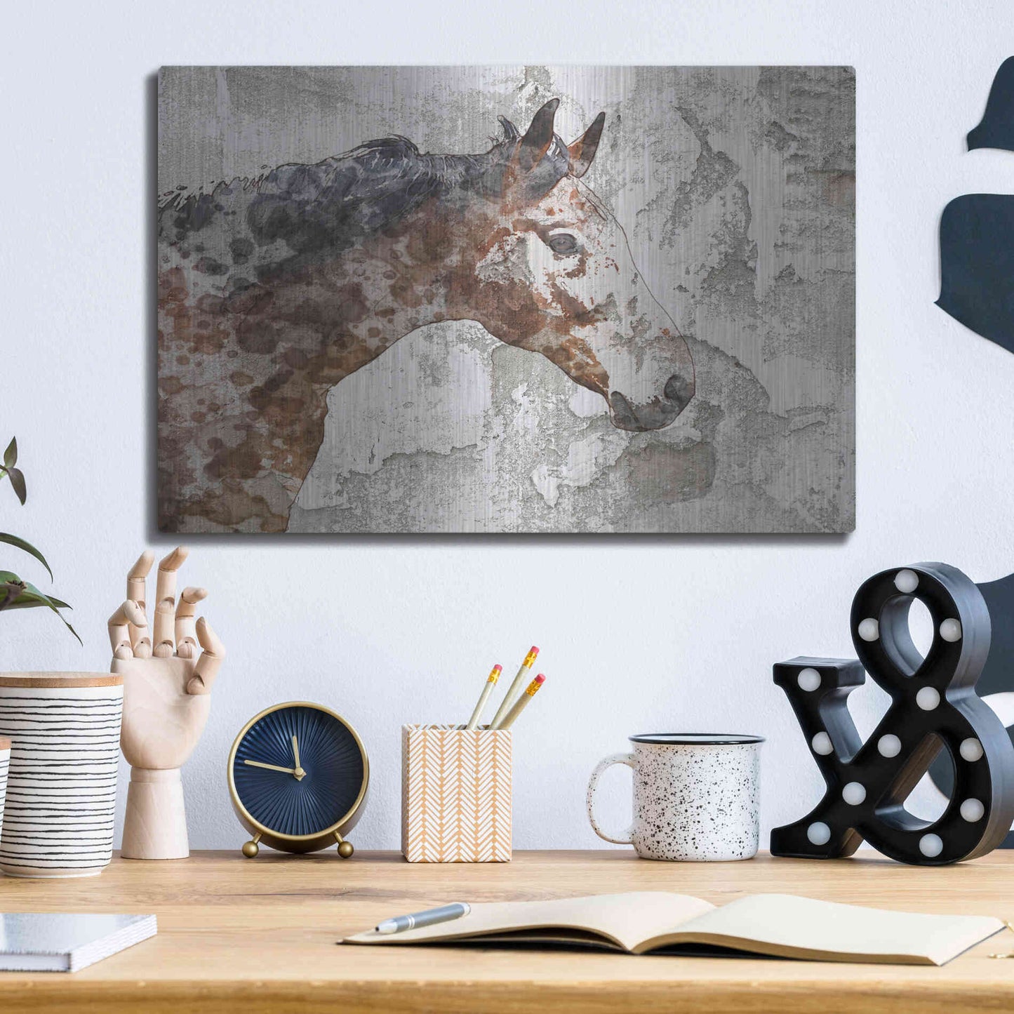 Luxe Metal Art 'Rustic Brown Horse' by Irena Orlov, Metal Wall Art,16x12