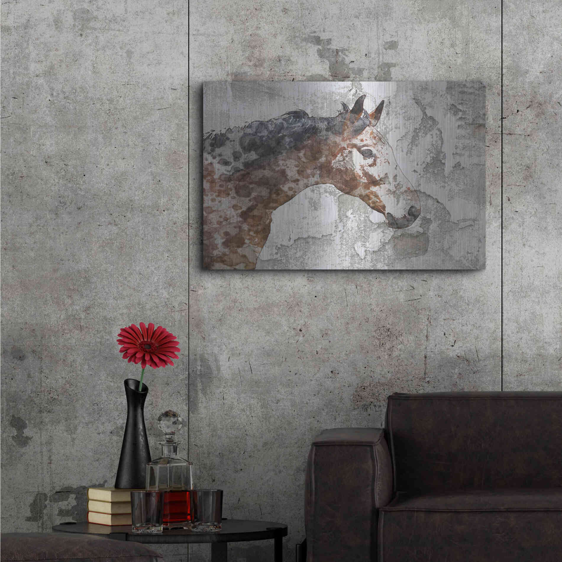 Luxe Metal Art 'Rustic Brown Horse' by Irena Orlov, Metal Wall Art,36x24