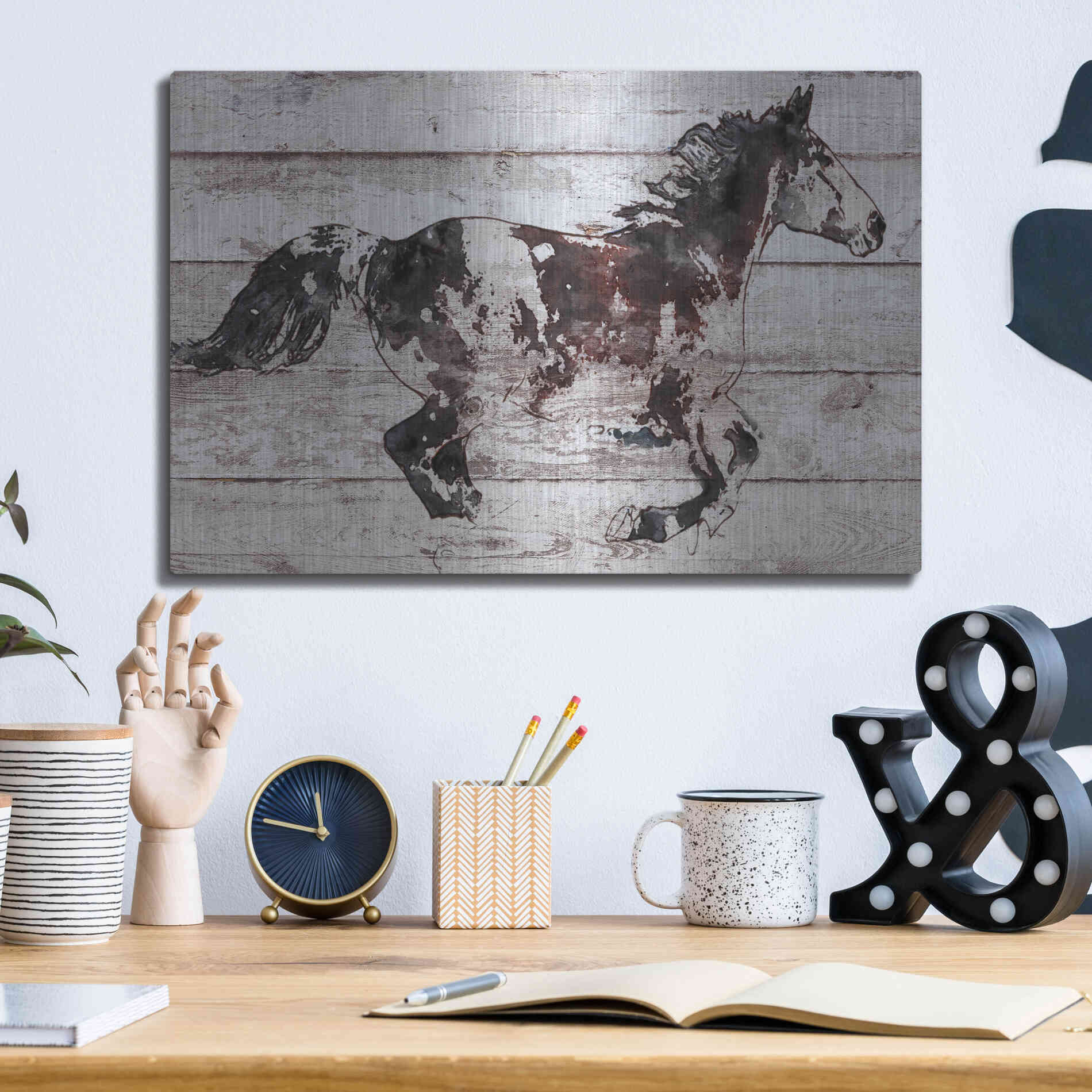 Luxe Metal Art 'Running Arabian Horse' by Irena Orlov, Metal Wall Art,16x12