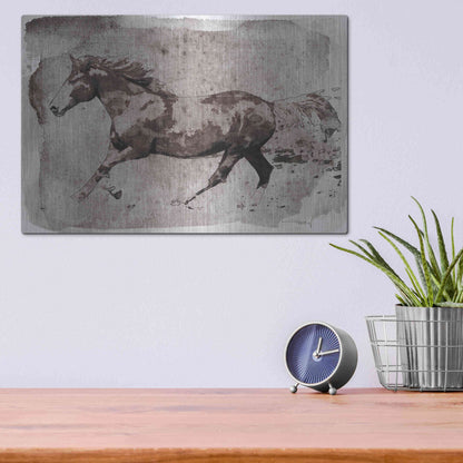 Luxe Metal Art 'Brown Horse Running' by Irena Orlov, Metal Wall Art,16x12