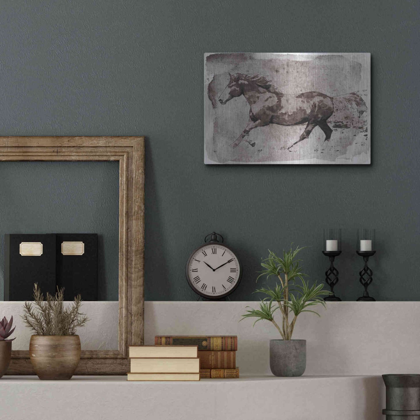 Luxe Metal Art 'Brown Horse Running' by Irena Orlov, Metal Wall Art,16x12