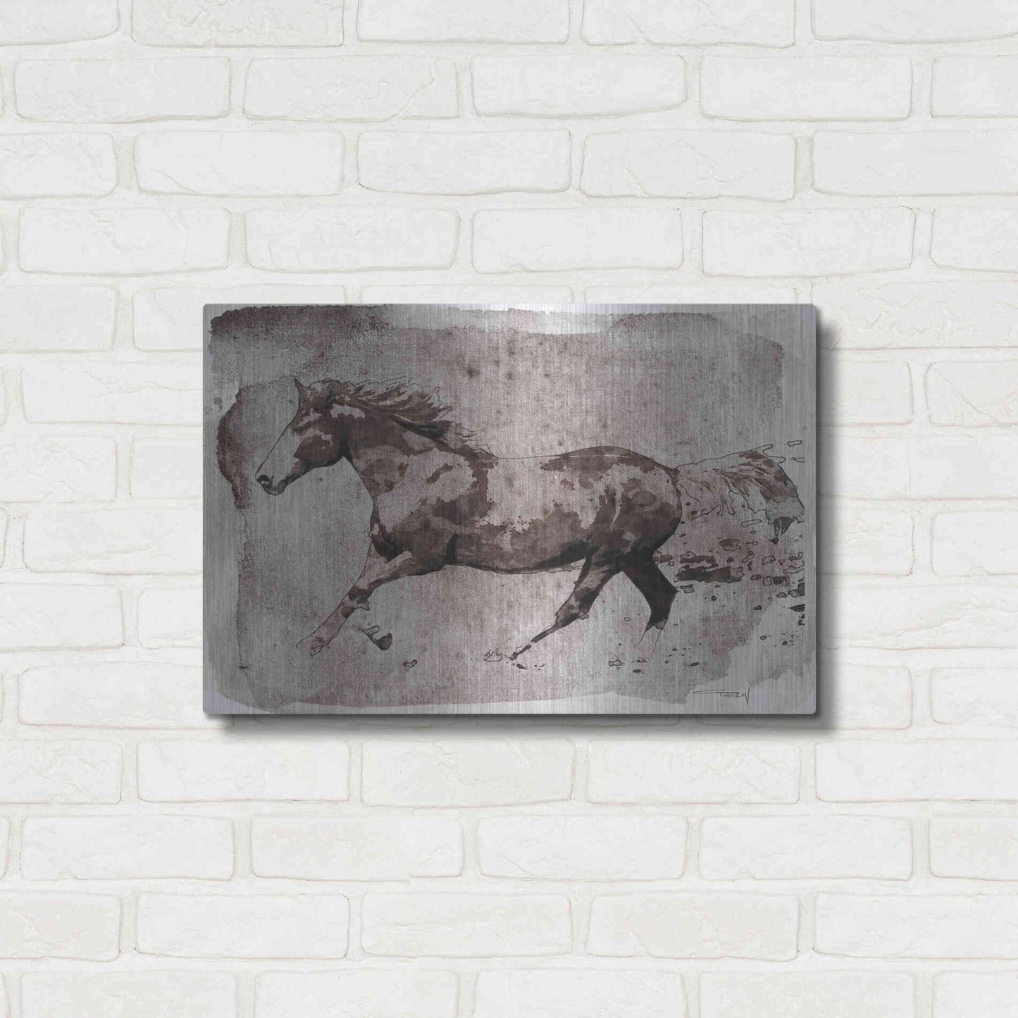 Luxe Metal Art 'Brown Horse Running' by Irena Orlov, Metal Wall Art,24x16