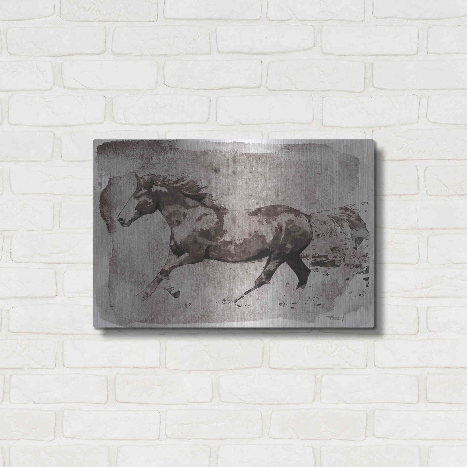 Luxe Metal Art 'Brown Horse Running' by Irena Orlov, Metal Wall Art,24x16