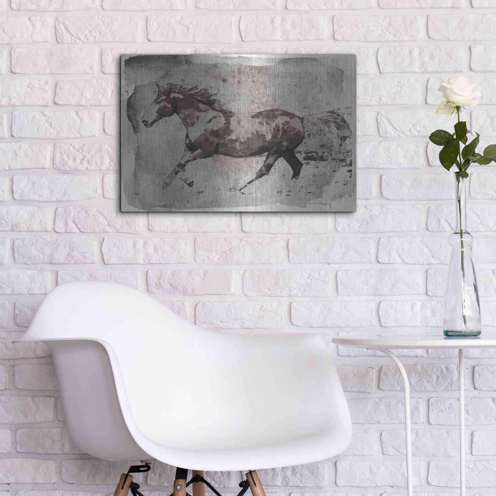 Luxe Metal Art 'Brown Horse Running' by Irena Orlov, Metal Wall Art,24x16