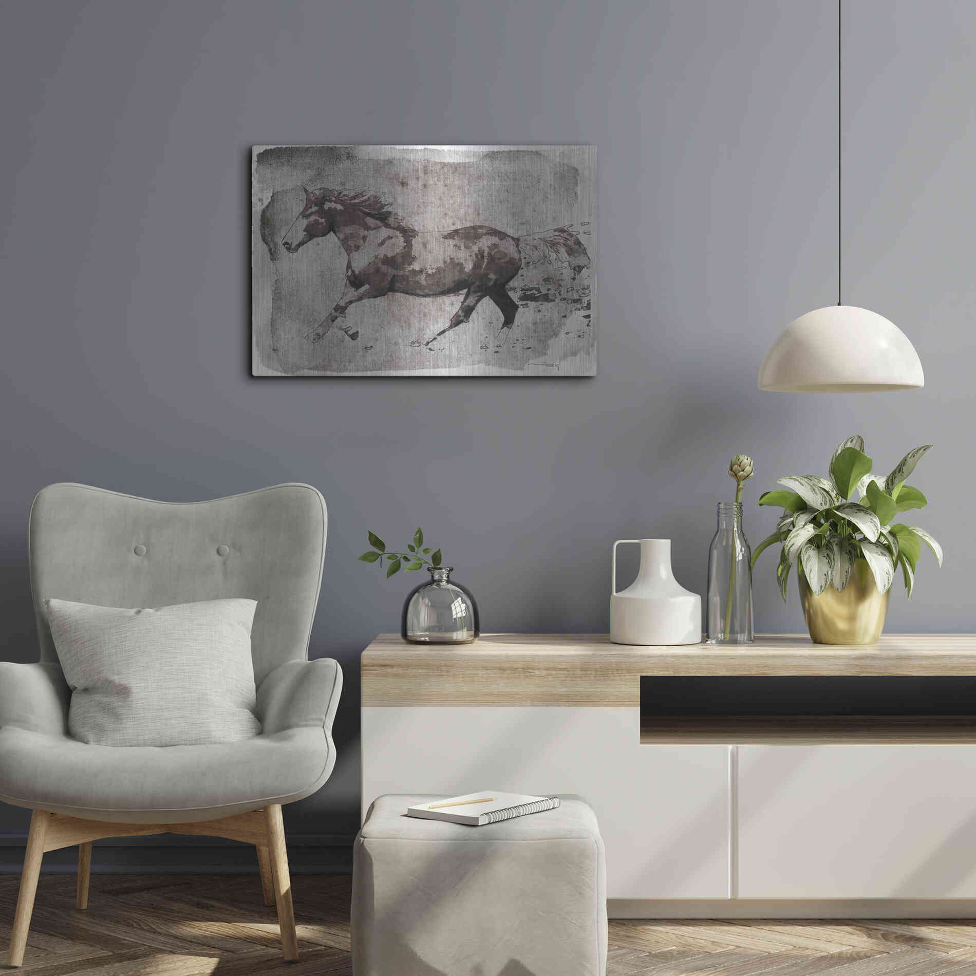 Luxe Metal Art 'Brown Horse Running' by Irena Orlov, Metal Wall Art,24x16