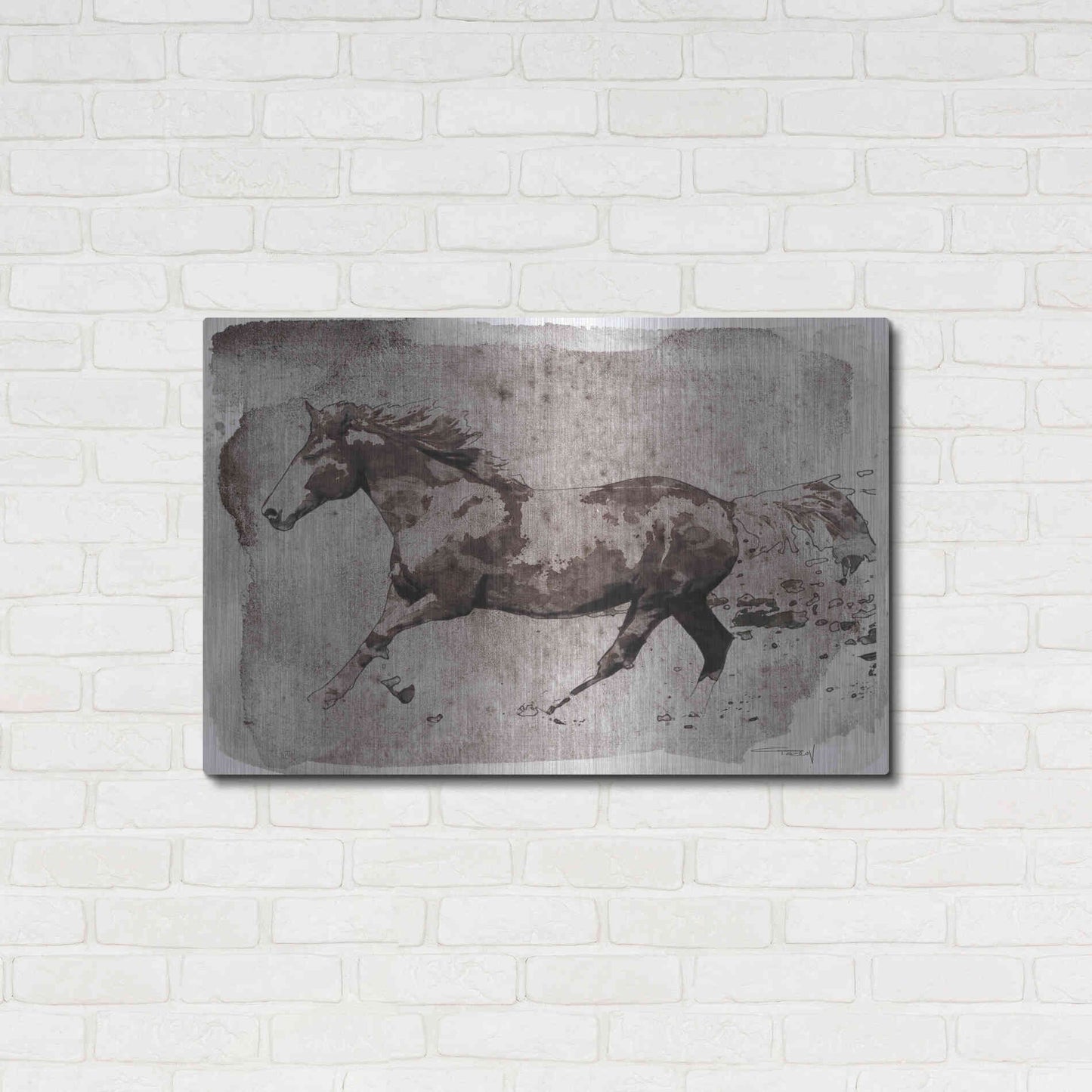 Luxe Metal Art 'Brown Horse Running' by Irena Orlov, Metal Wall Art,36x24