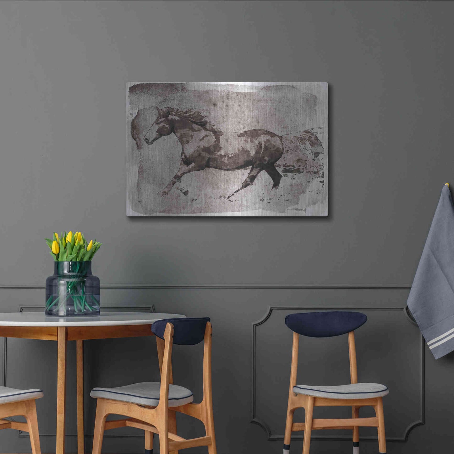 Luxe Metal Art 'Brown Horse Running' by Irena Orlov, Metal Wall Art,36x24