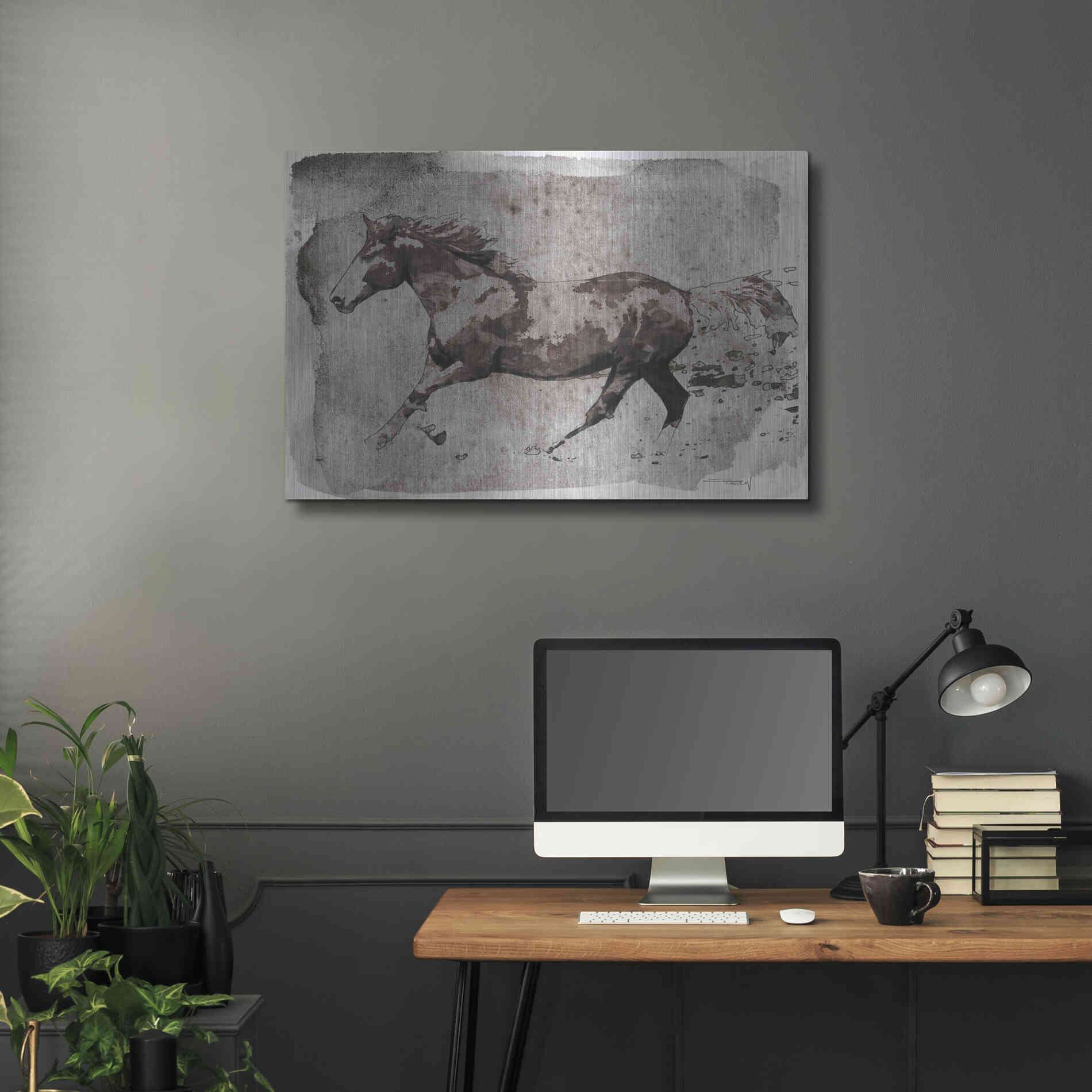 Luxe Metal Art 'Brown Horse Running' by Irena Orlov, Metal Wall Art,36x24