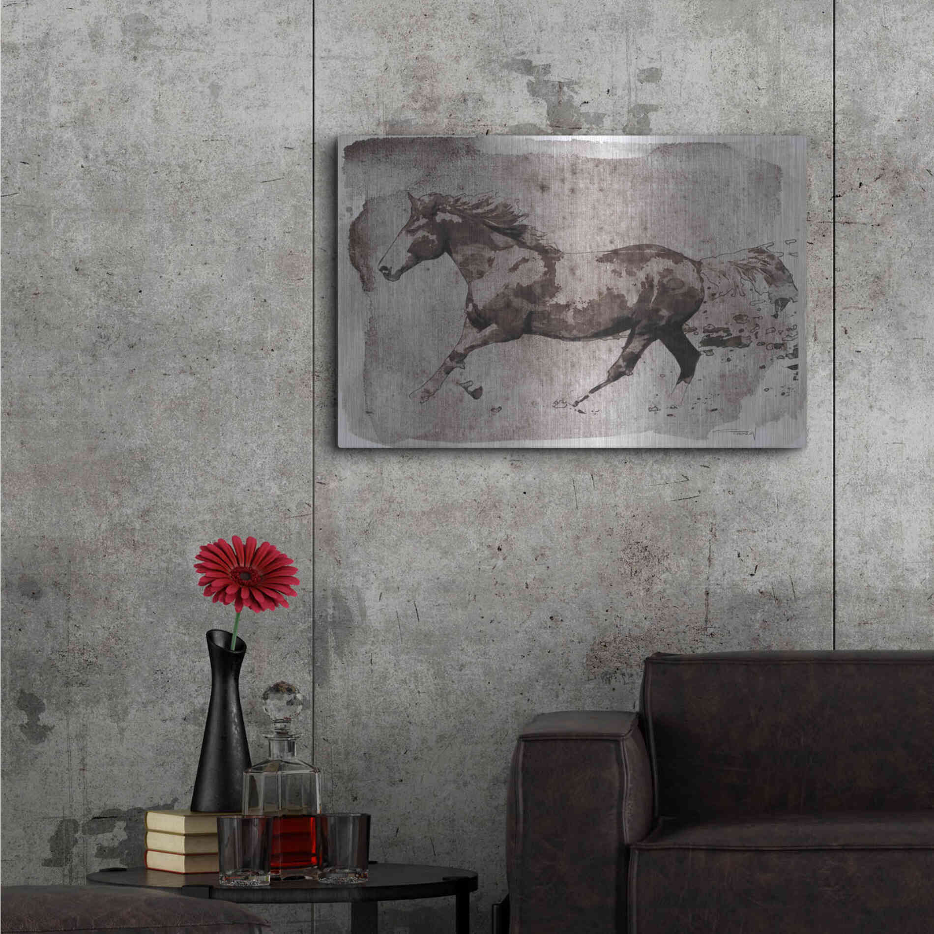 Luxe Metal Art 'Brown Horse Running' by Irena Orlov, Metal Wall Art,36x24