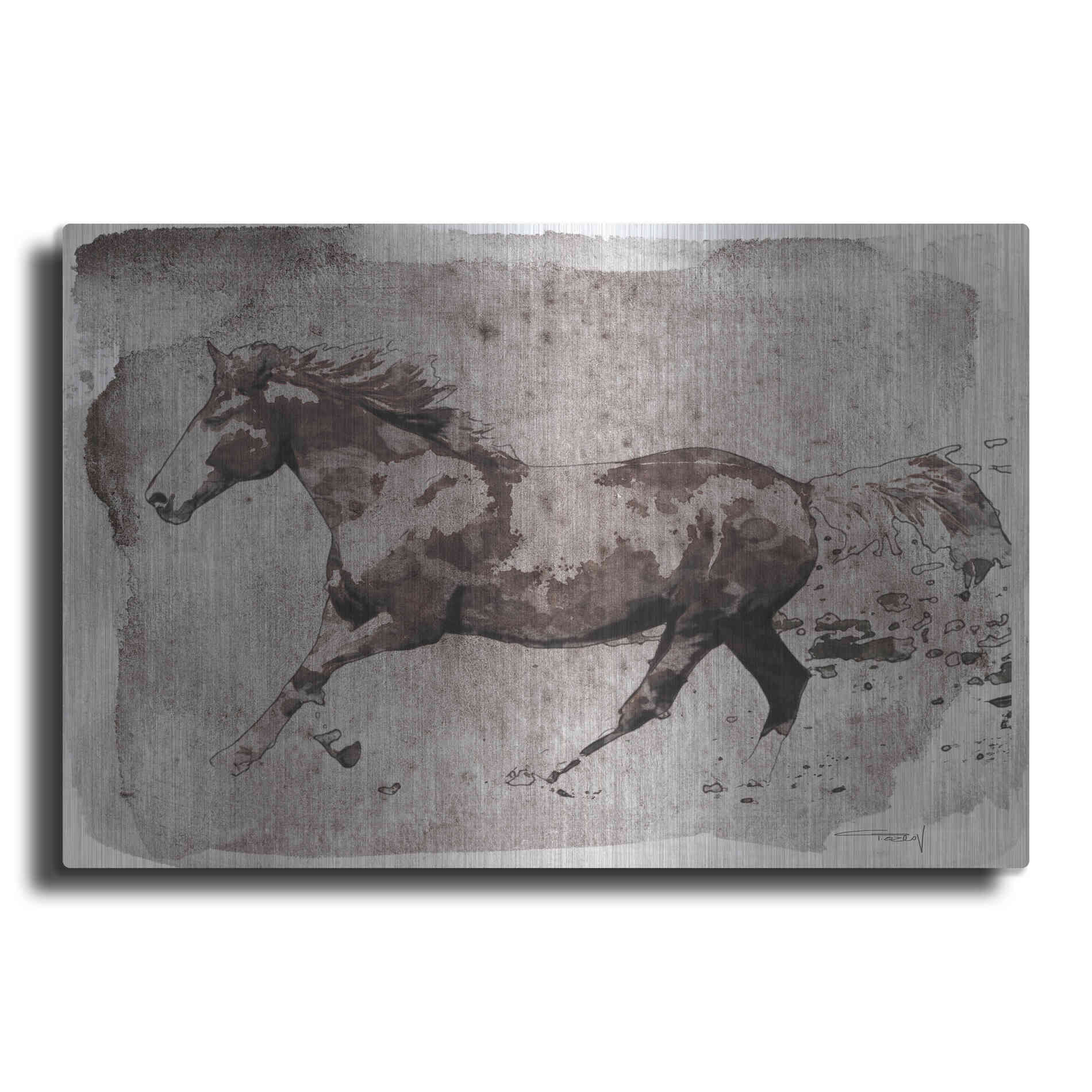 Luxe Metal Art 'Brown Horse Running' by Irena Orlov, Metal Wall Art