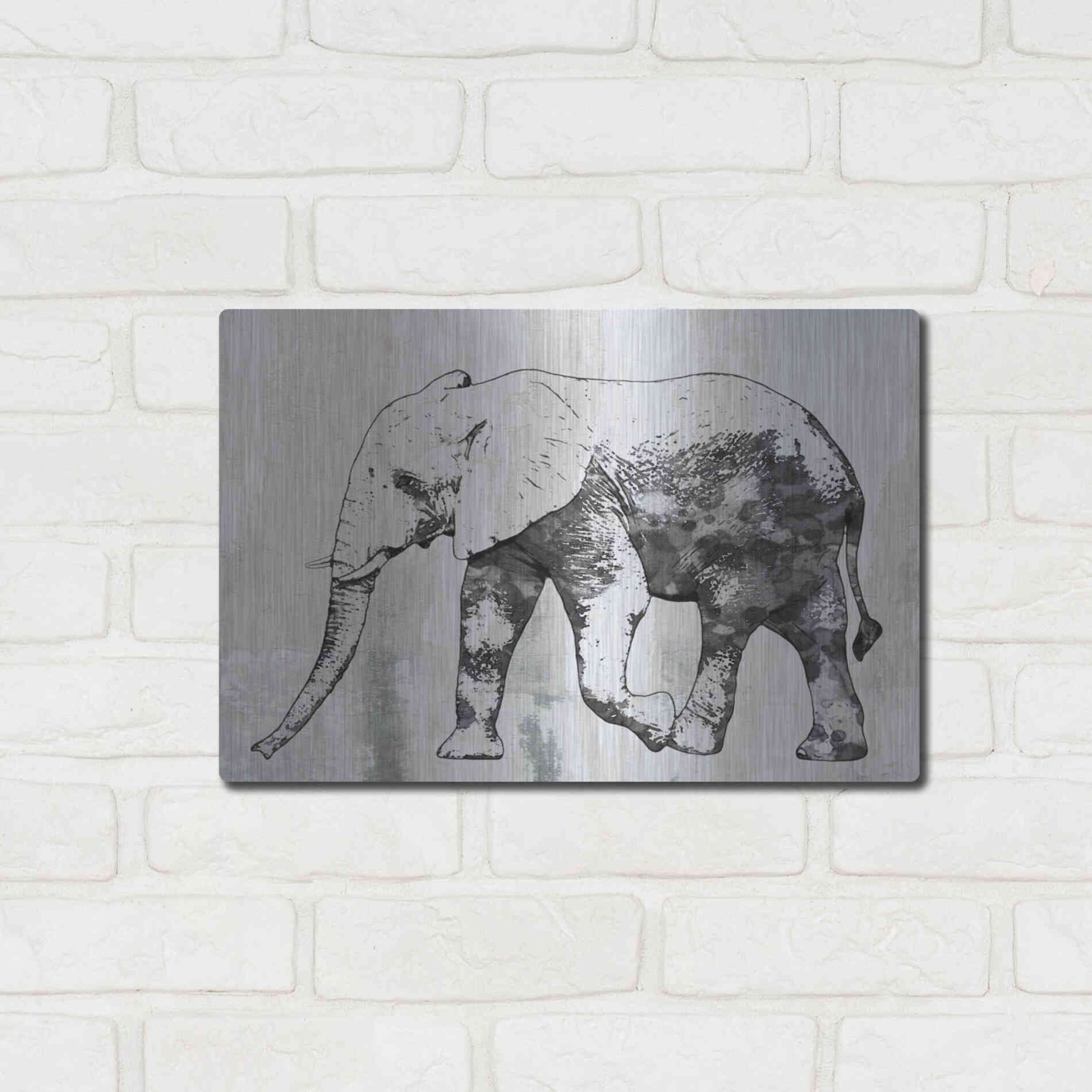 Luxe Metal Art 'Rustic Grey Elephant 2' by Irena Orlov, Metal Wall Art,16x12