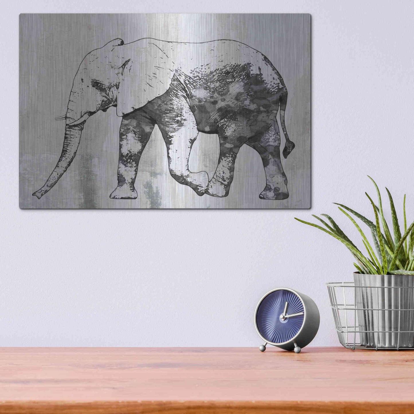 Luxe Metal Art 'Rustic Grey Elephant 2' by Irena Orlov, Metal Wall Art,16x12