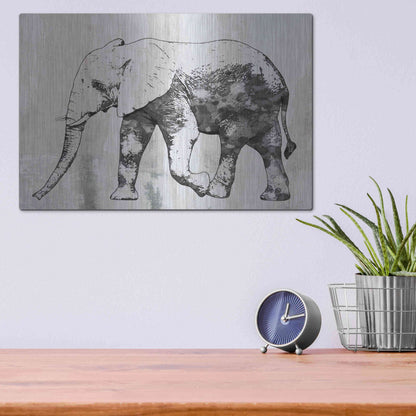 Luxe Metal Art 'Rustic Grey Elephant 2' by Irena Orlov, Metal Wall Art,16x12